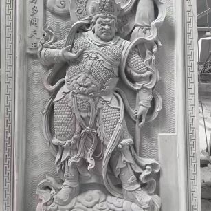 镇江 芝麻灰花岗岩人物雕刻——多闻天王
